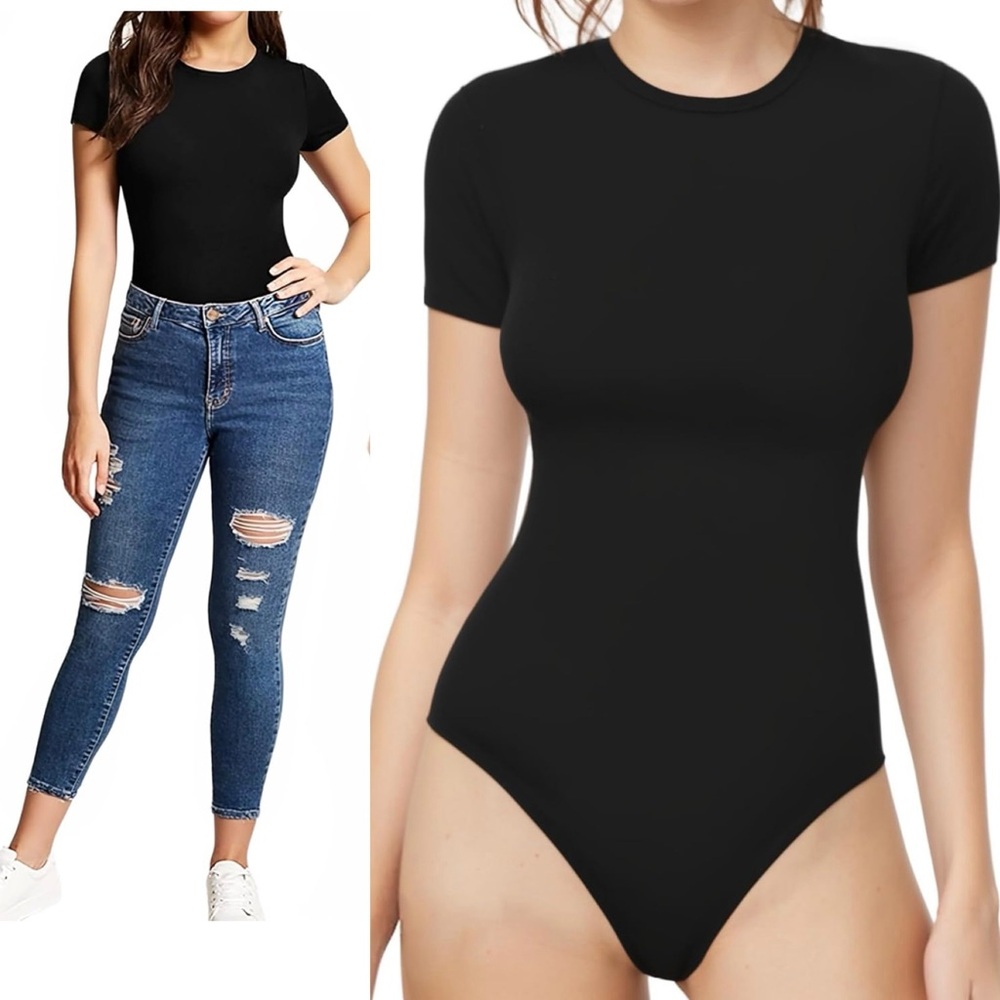 MANGOPOP Women's Crew Neck Short Sleeve Bodysuit